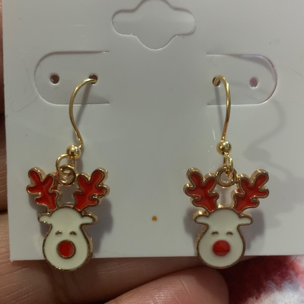 Reindeer Earrings with Red and Gold Accents